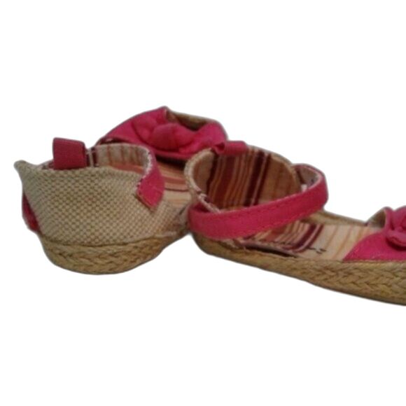 Old Navy Peep Toe Soft Sole Espadrilles Sz3 Baby SoftBack HotPink Bows Jute Sole - Picture 3 of 11